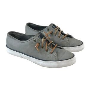 Sperry Pier View Sneakers Women’s Sz 8.5 Leather Laces Slip On Gray Boat Shoes